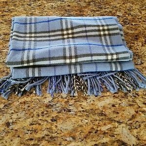 Burberry 100 Cashmere Blue Check Scarf